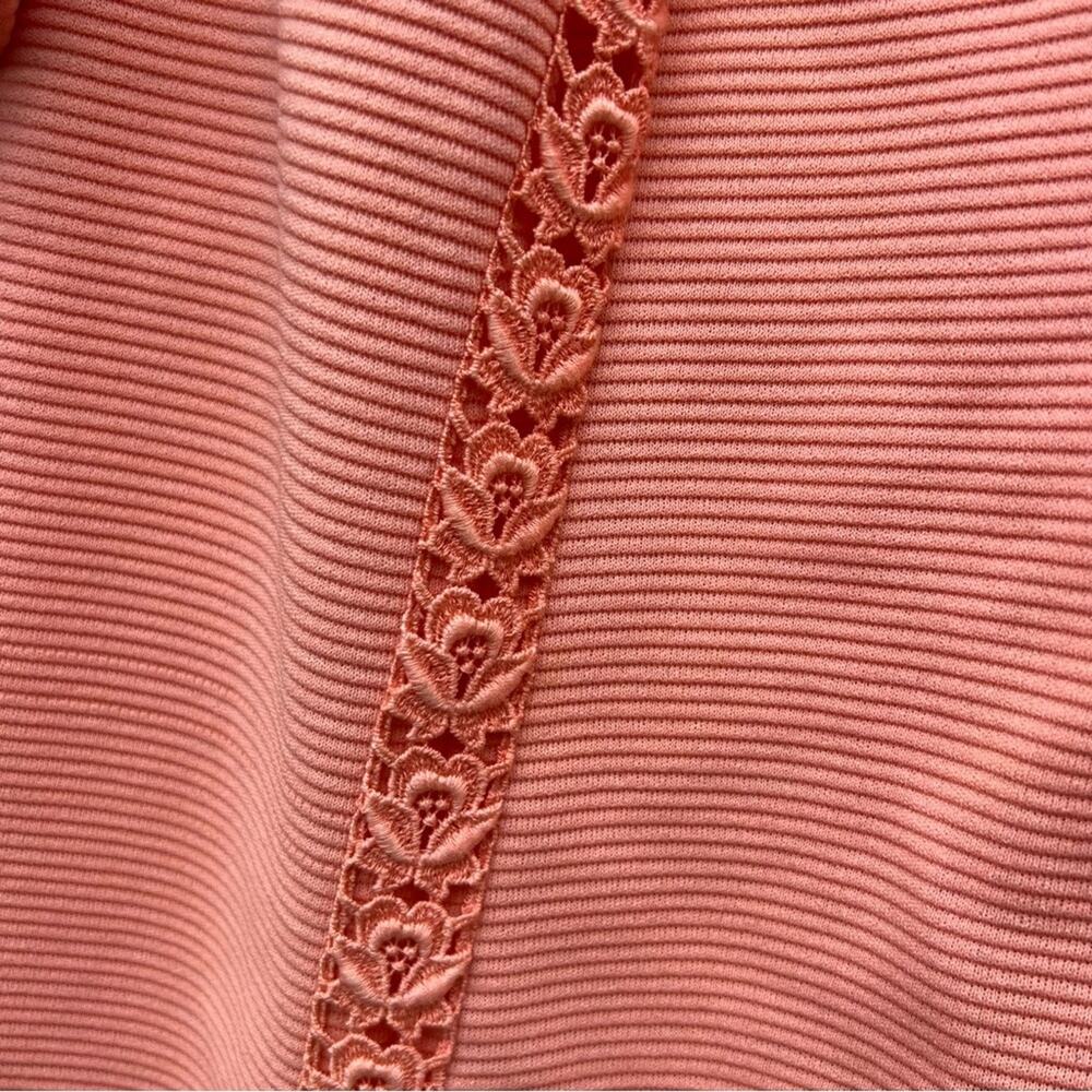 50s 60s House of Shroyers peach rib polyester crochet lace trim sheath dress - Picture 6 of 6